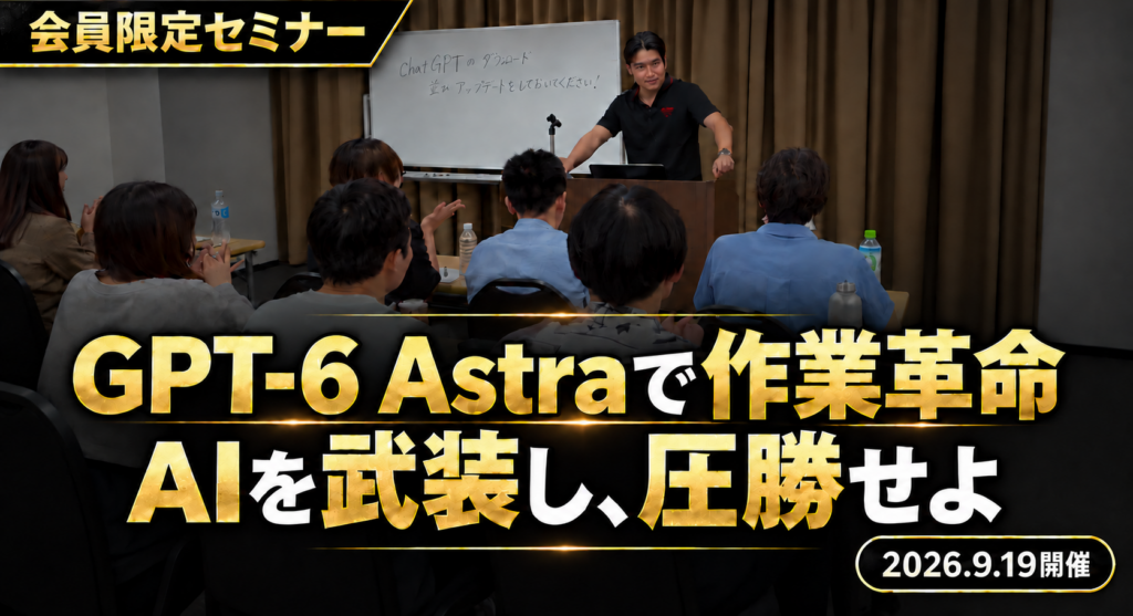 【AI革命】GPT-6 Astraで作業時間を大幅短縮セミナー〜平凡からの脱走、そしてAIを武装して無双して圧勝〜
